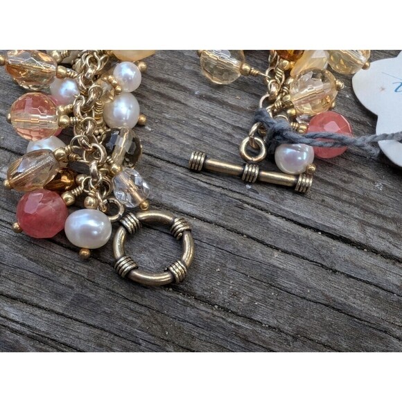 Vintage 22K Gold Vermeil Gemstone & Pearl Bracelet - Peach Chalcedony, Citrine - Picture 5 of 10